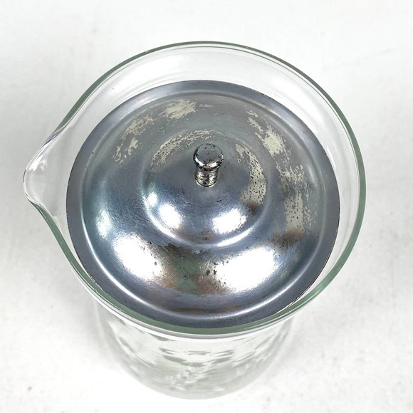 Depression Clear Glass Creamer with Metal Lid Etched Floral Vine - Picture 8 of 11